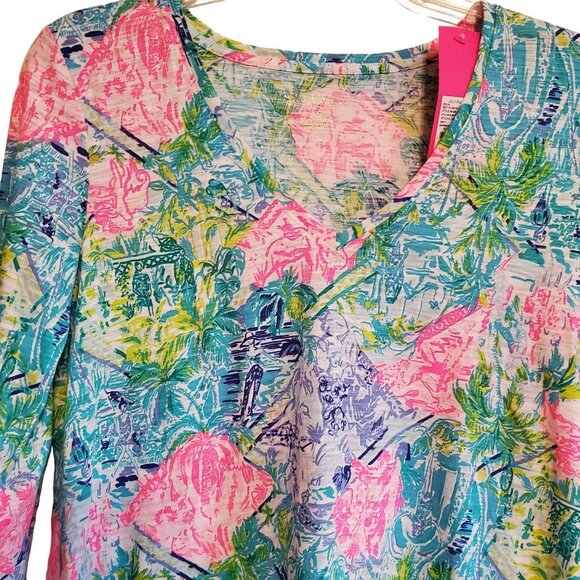 Lilly Pulitzer Etta Floral Beachy Coastal 3/4 Sleeve Top XS NWT - Picture 4 of 10